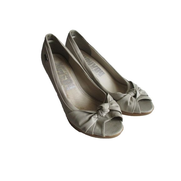 *HoyVoy Beige Taupe Leather Pumps Peep Toe Twisted Knot Vamp Stacked Heel - EU40 - Picture 2 of 10